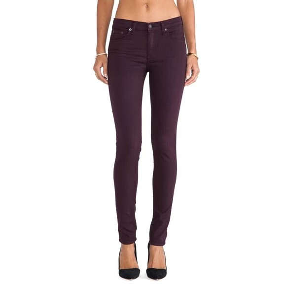 RAG & BONE Distressed Wine Purple Burgundy Mid Rise Denim Skinny Jeans Size 24 - Picture 1 of 8